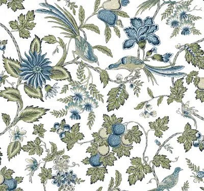 Parterre Blue Jacobean Wallpaper
