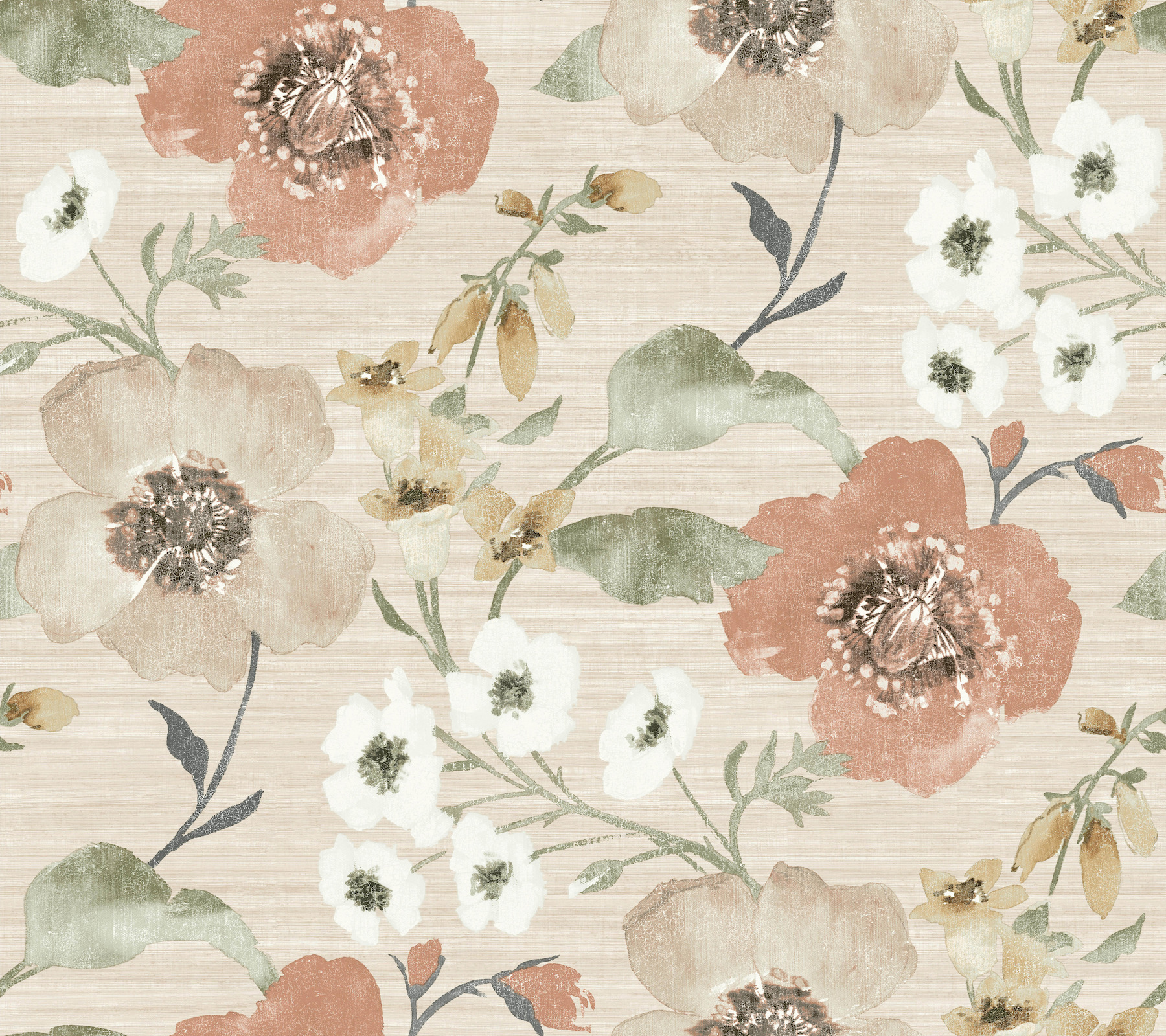 Evelyn Apricot Floral Wallpaper