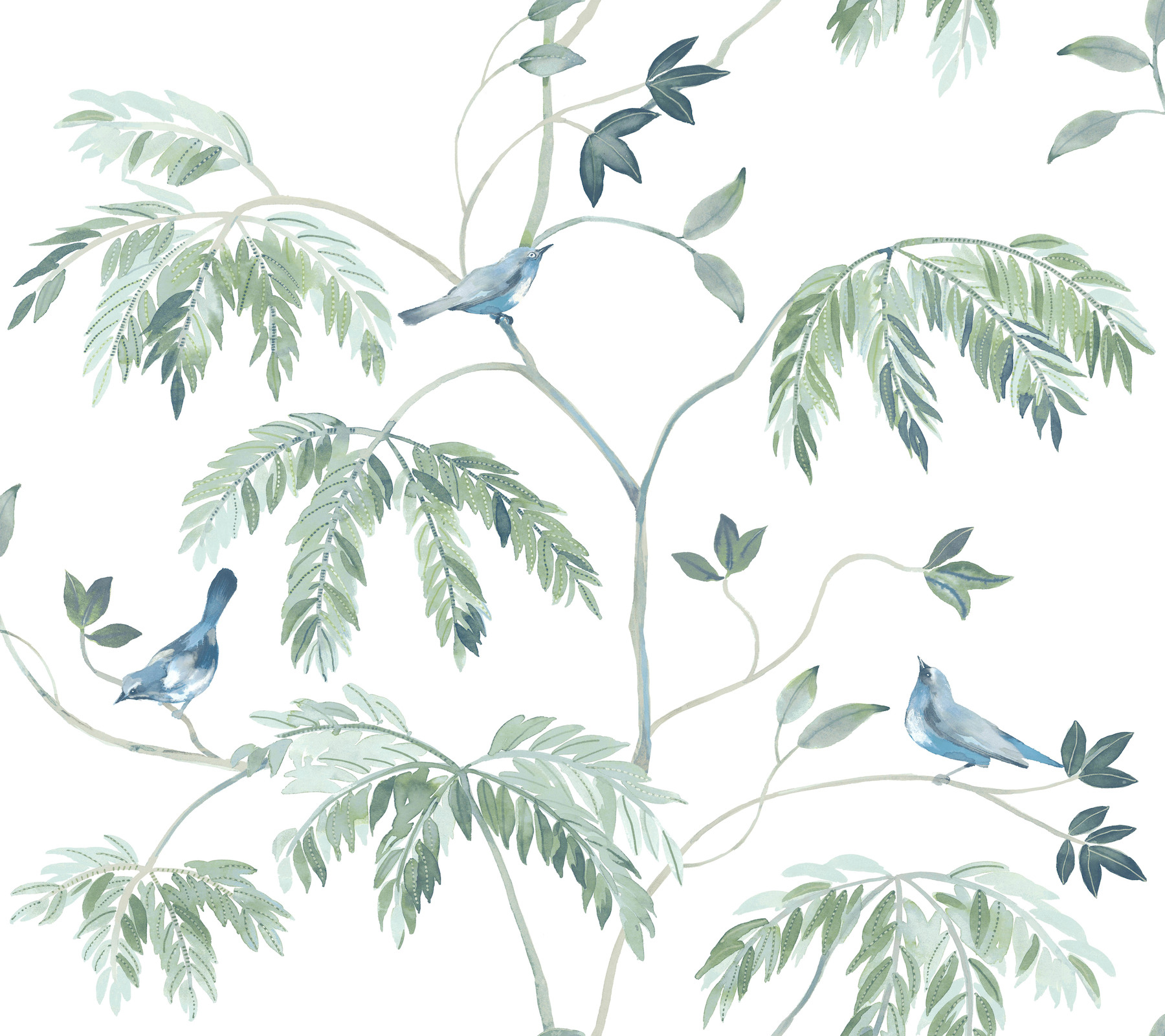 Cillian Blue Botanical Bird Trail Wallpaper