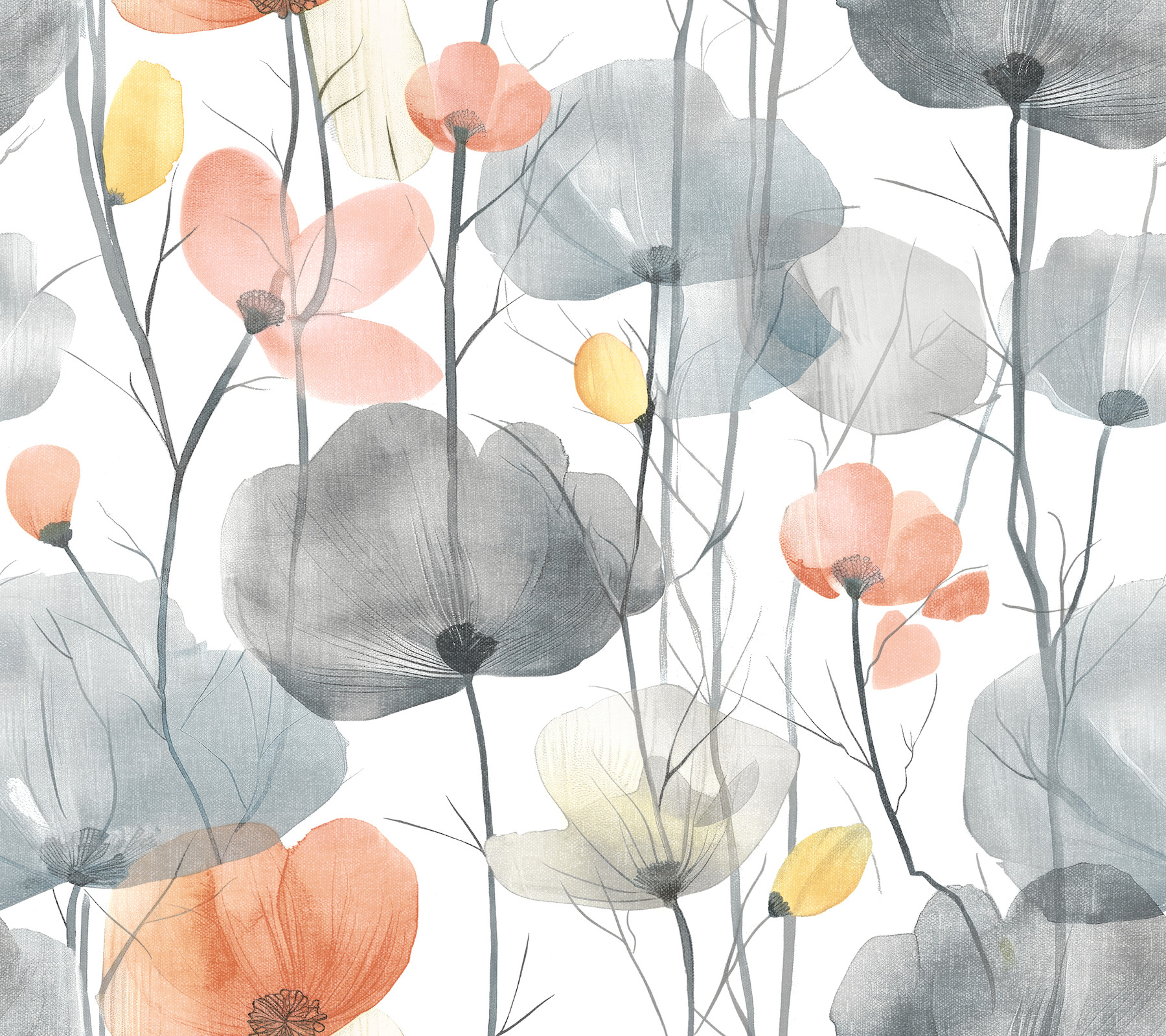 Cotswolds Poppies Coral Floral Wallpaper