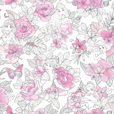 Disney Princess Royal Floral Magenta Wallpaper
