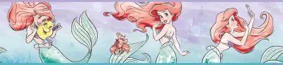 Disney The Little Mermaid Ariel & Friends Purple & Red Border