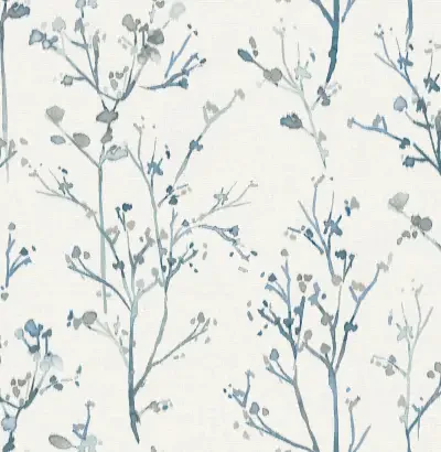 Silverling Blue Budding Branches Wallpaper