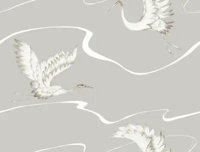 Soaring Cranes Taupe Wallpaper