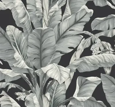 Banana Leaf Black & White Wallpaper