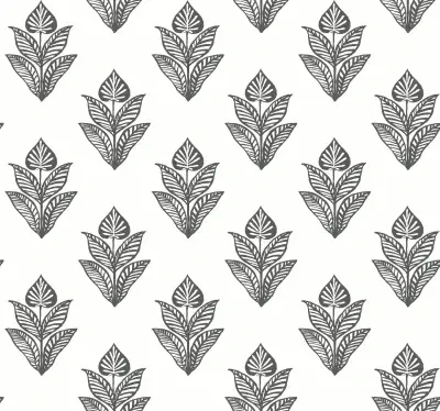 Lotus Motif Black & White Wallpaper