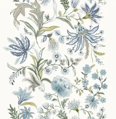 Teonna Blue Floral Stripe Wallpaper