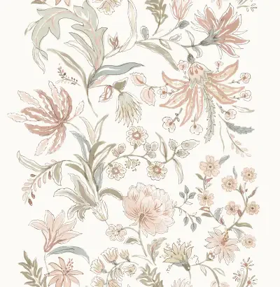 Teonna Light Pink Floral Stripe Wallpaper