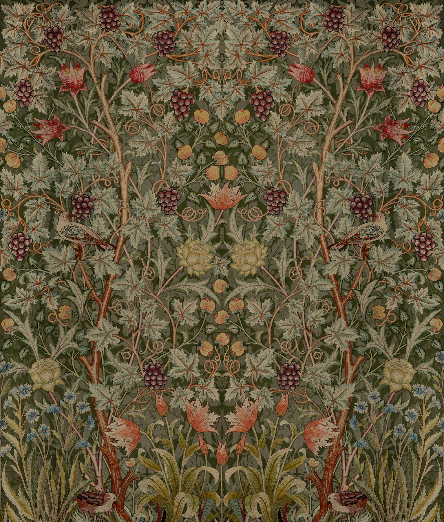 Vine Embroidery Dark Green Wall Mural