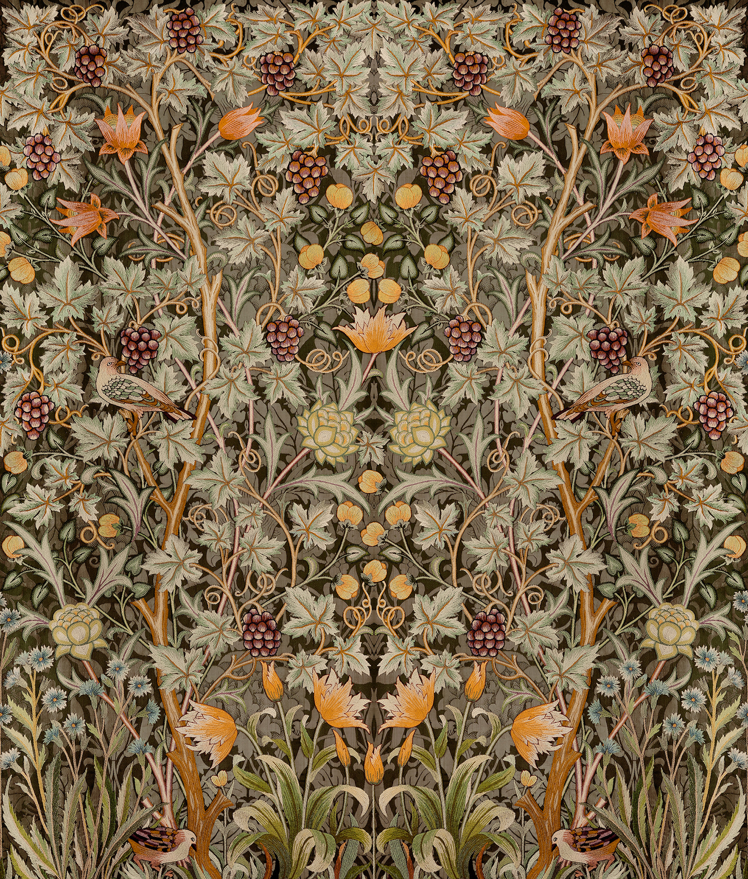 Vine Embroidery Green Wall Mural