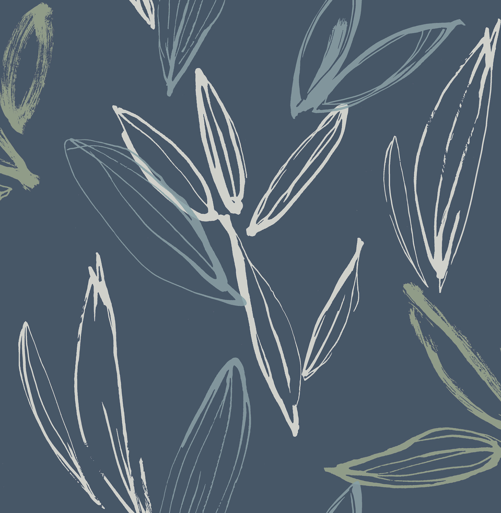 Kenia Indigo Leaf Toss Wallpaper