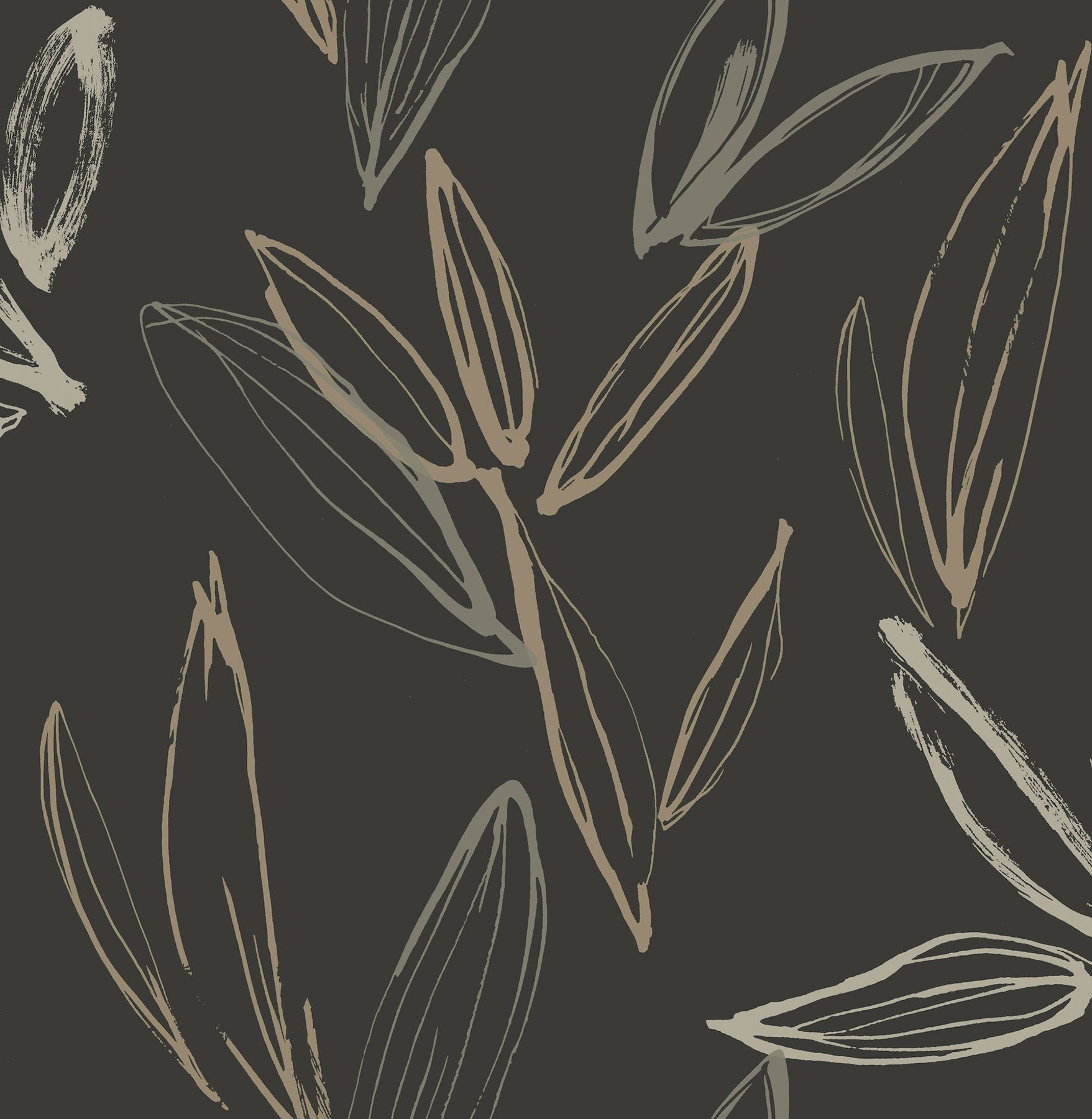 Kenia Black Leaf Toss Wallpaper