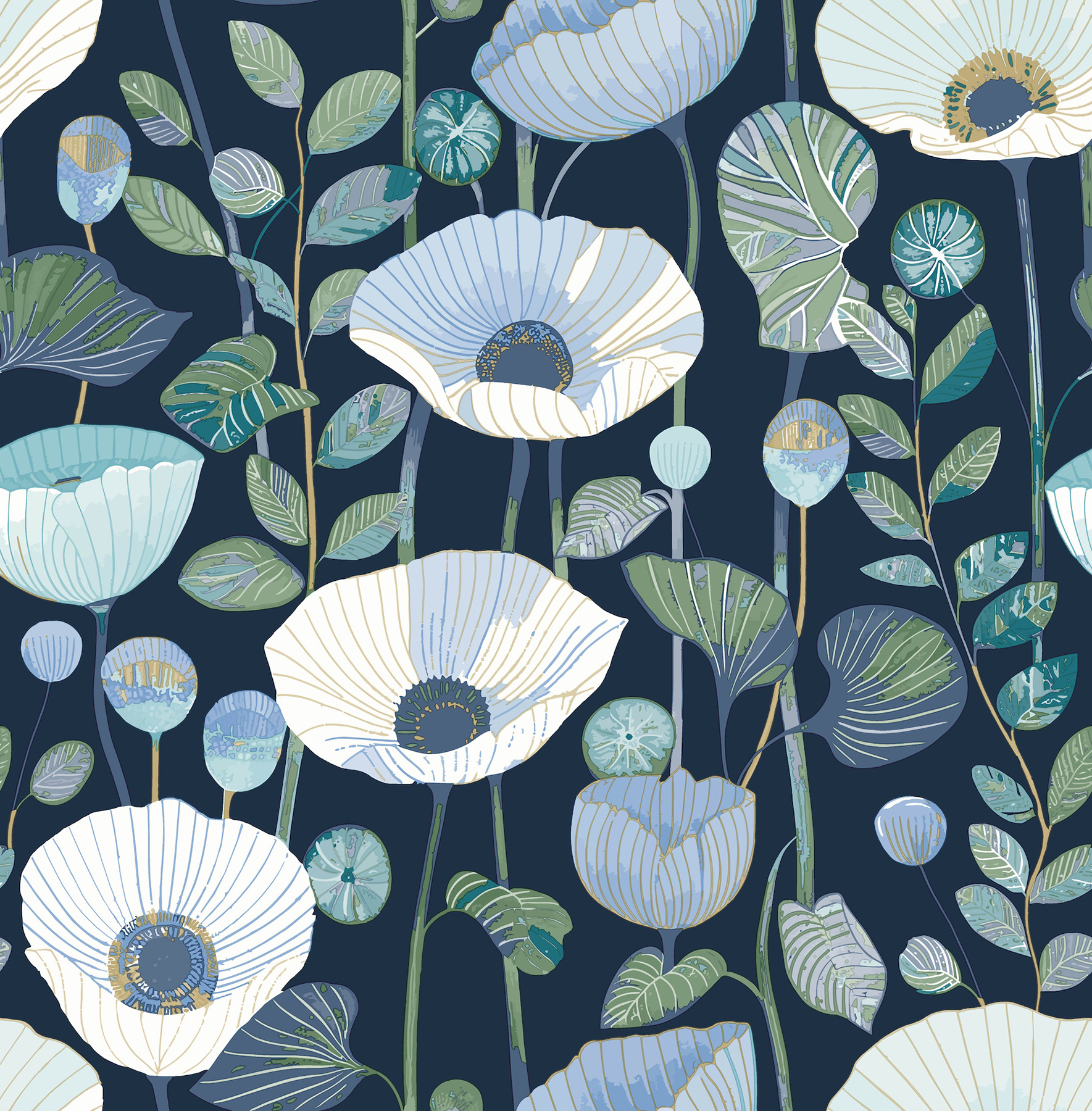 Mindra Indigo Floral Trail Wallpaper