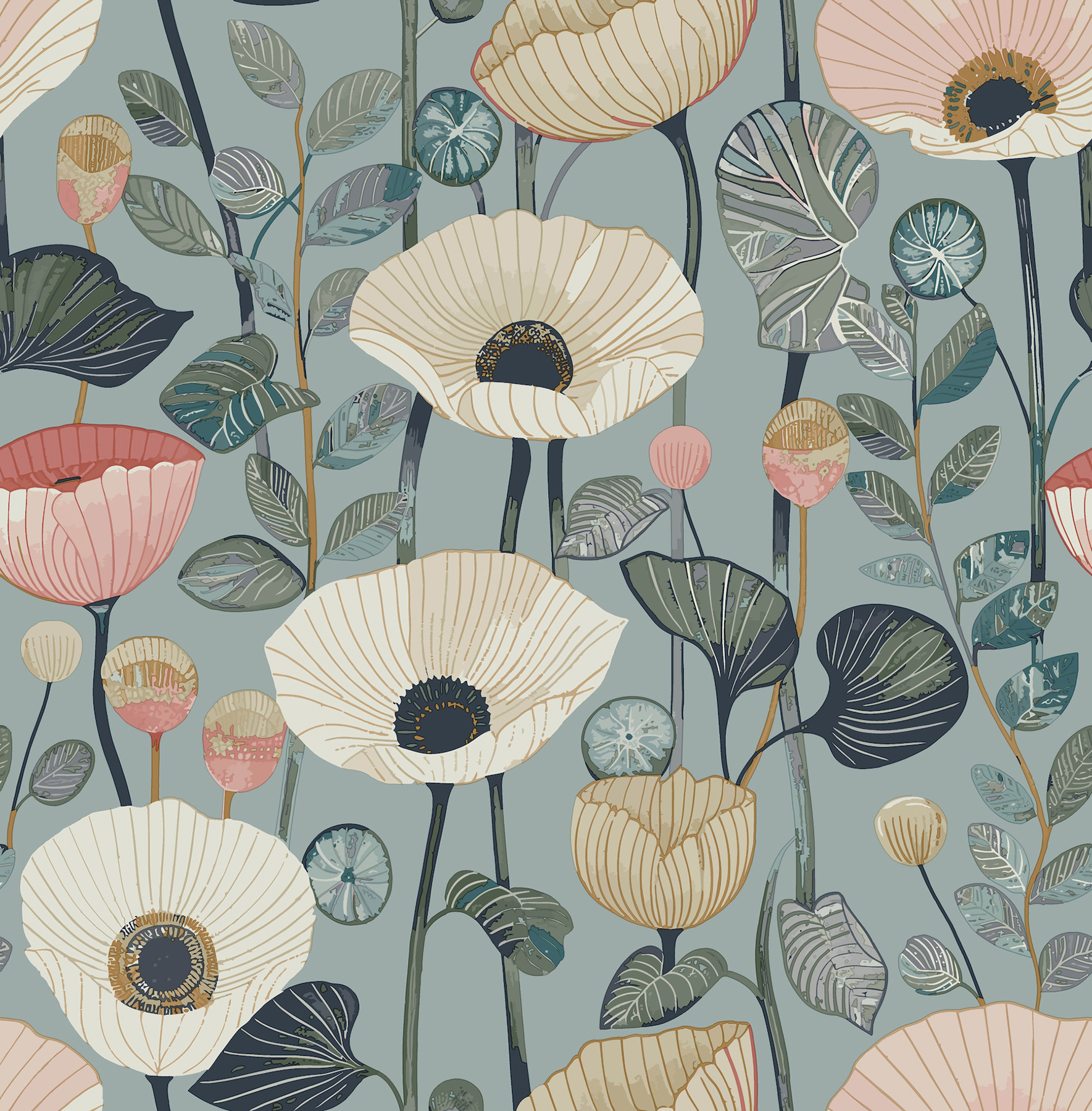 Mindra Light Blue Floral Trail Wallpaper