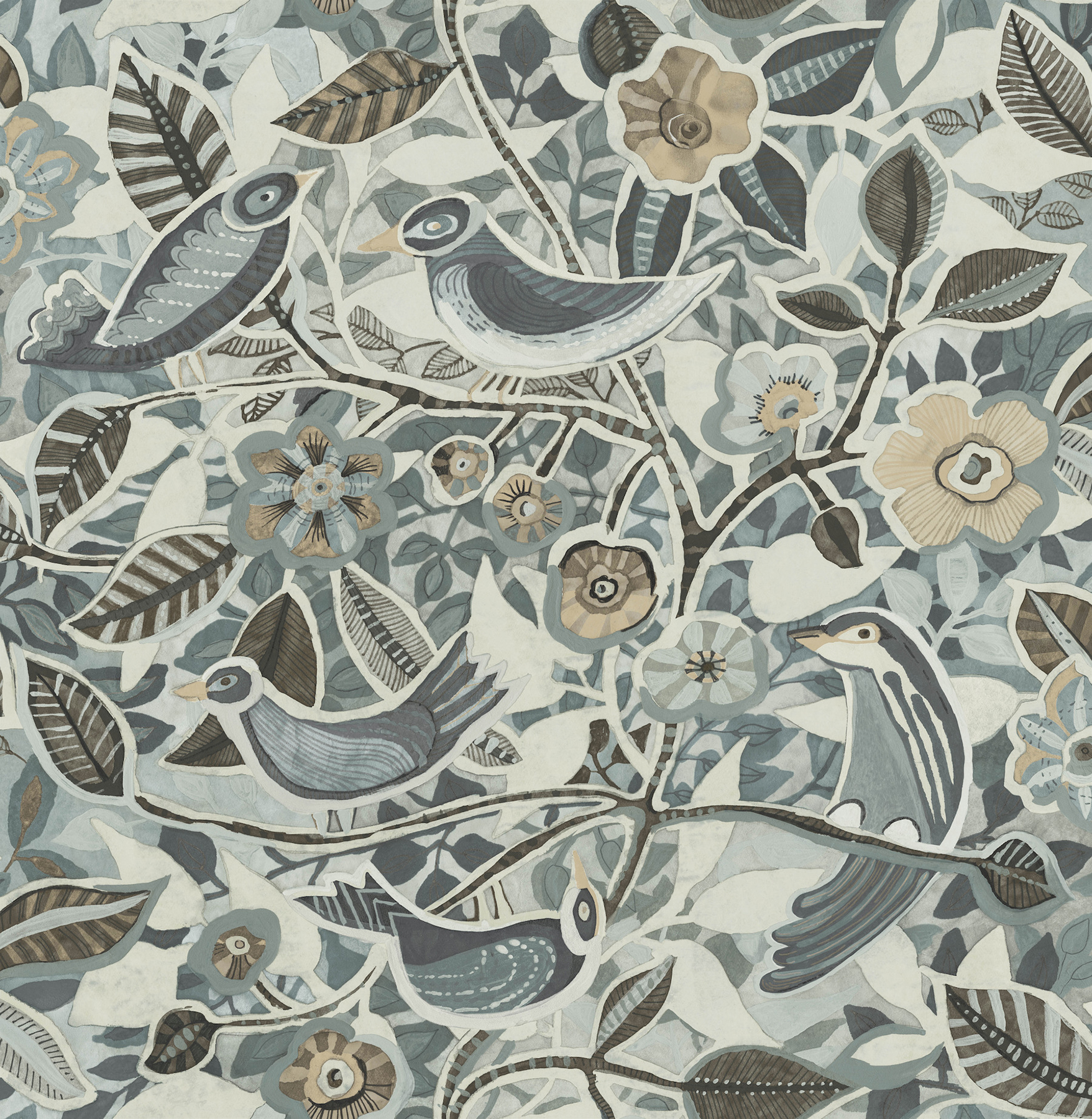 Manette Slate Birds in the Bush Wallpaper