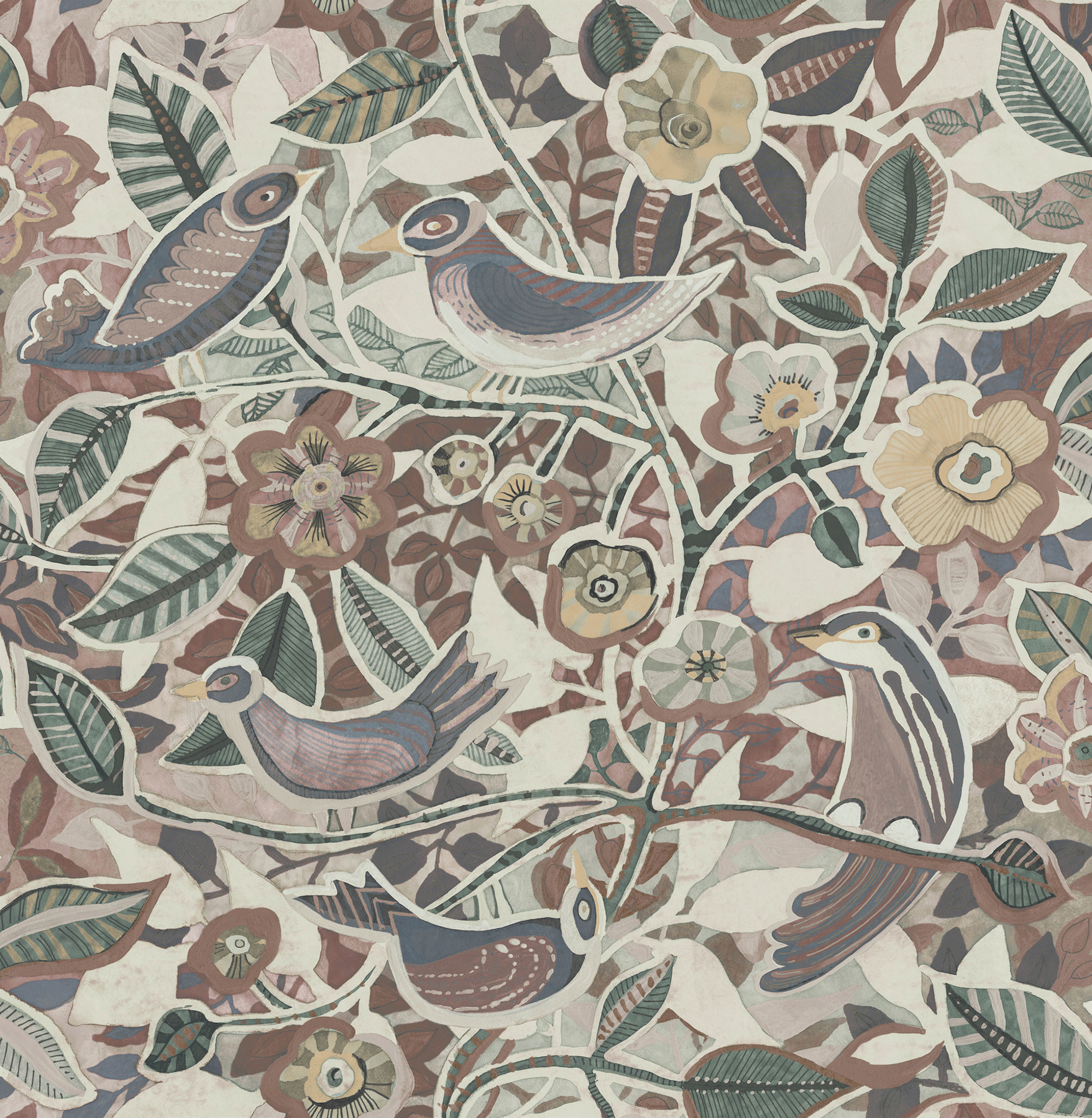 Manette Plum Birds in the Bush Wallpaper