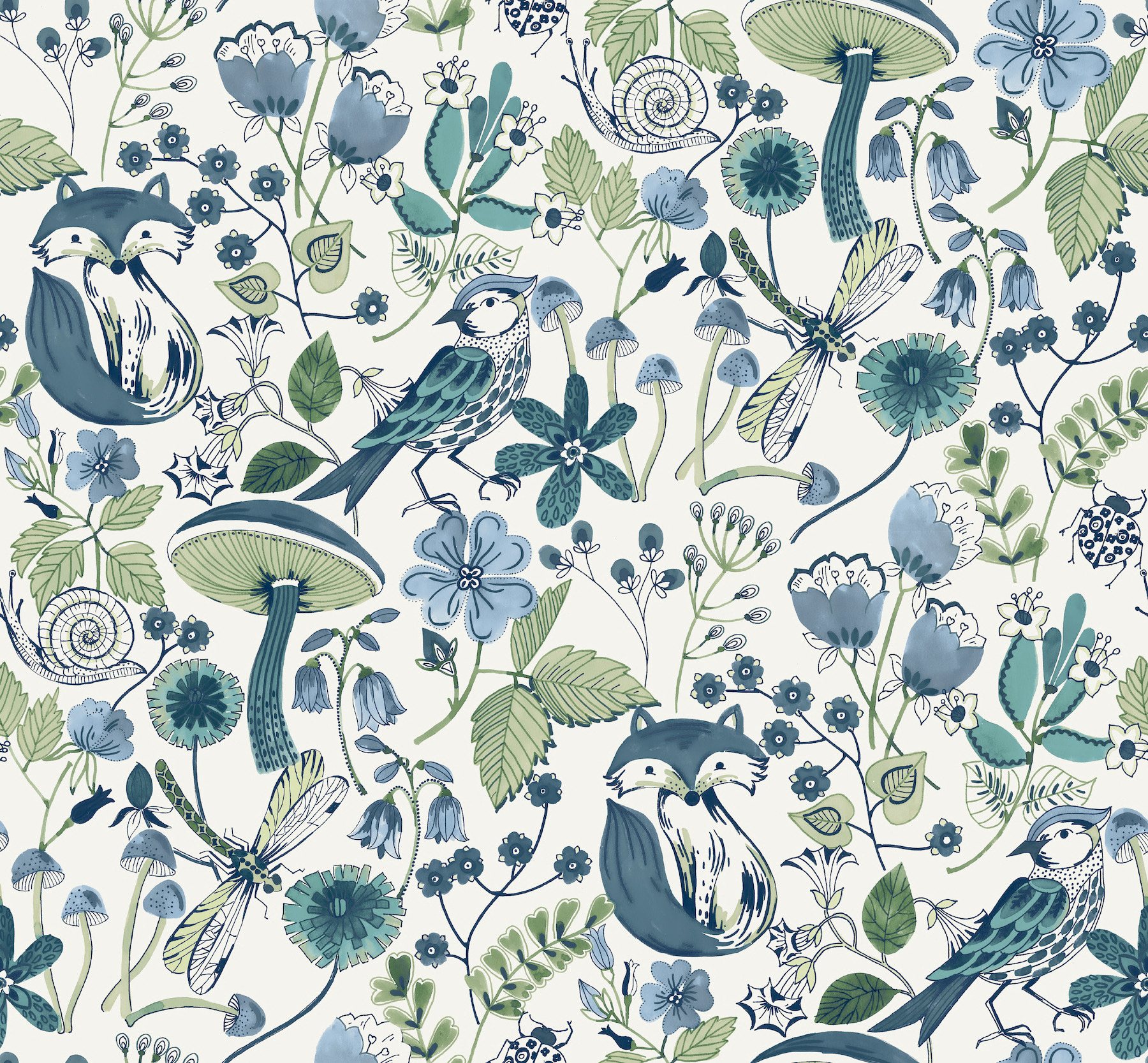 Wonder Teal Woodland Animals Wallpaper