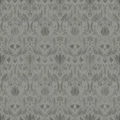 Ludvig Dark Grey Floral Ogee Wallpaper