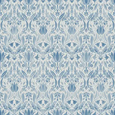 Ludvig Blue Floral Ogee Wallpaper
