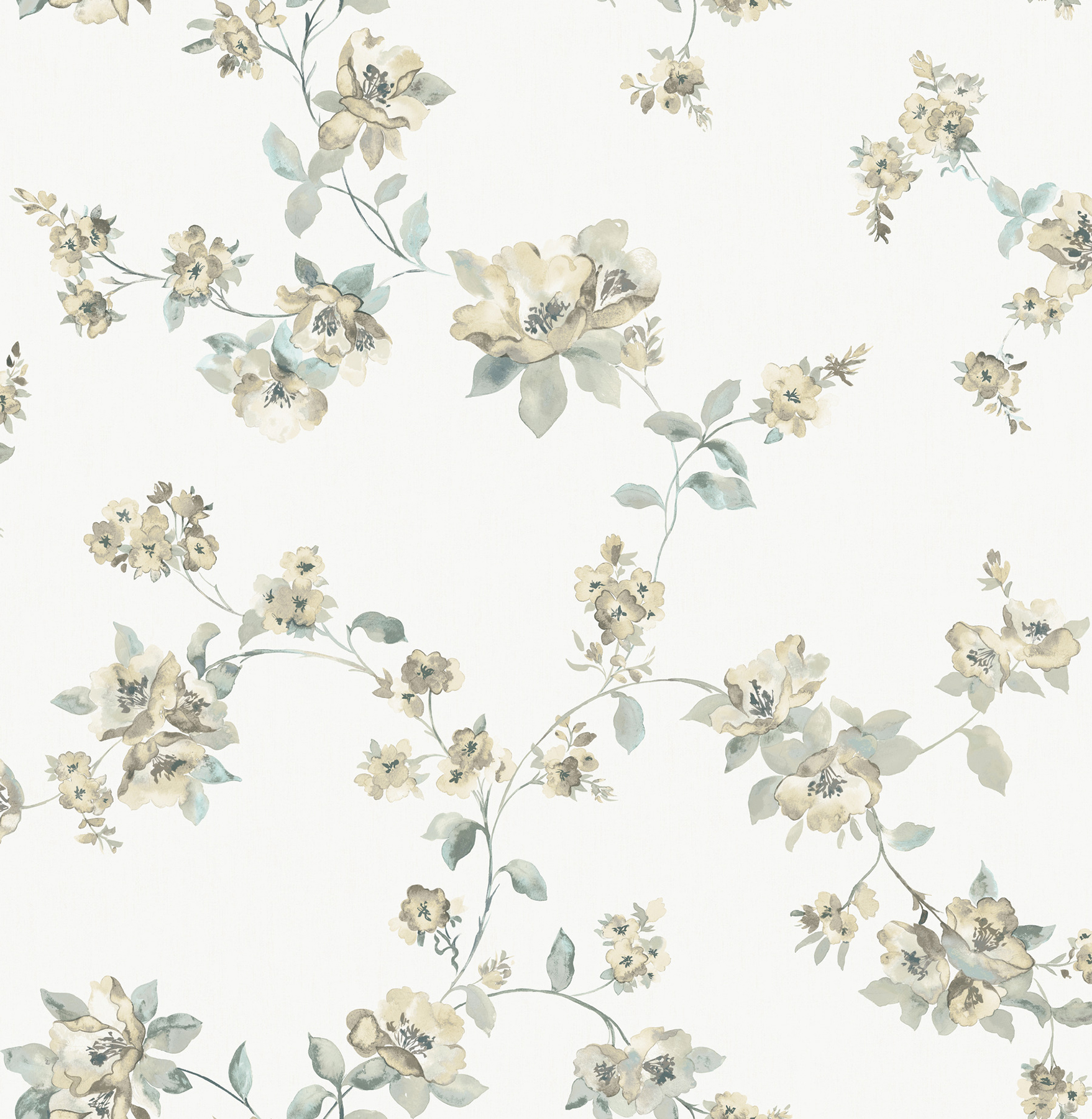 Festival Floral Aqua Trailing Wallpaper