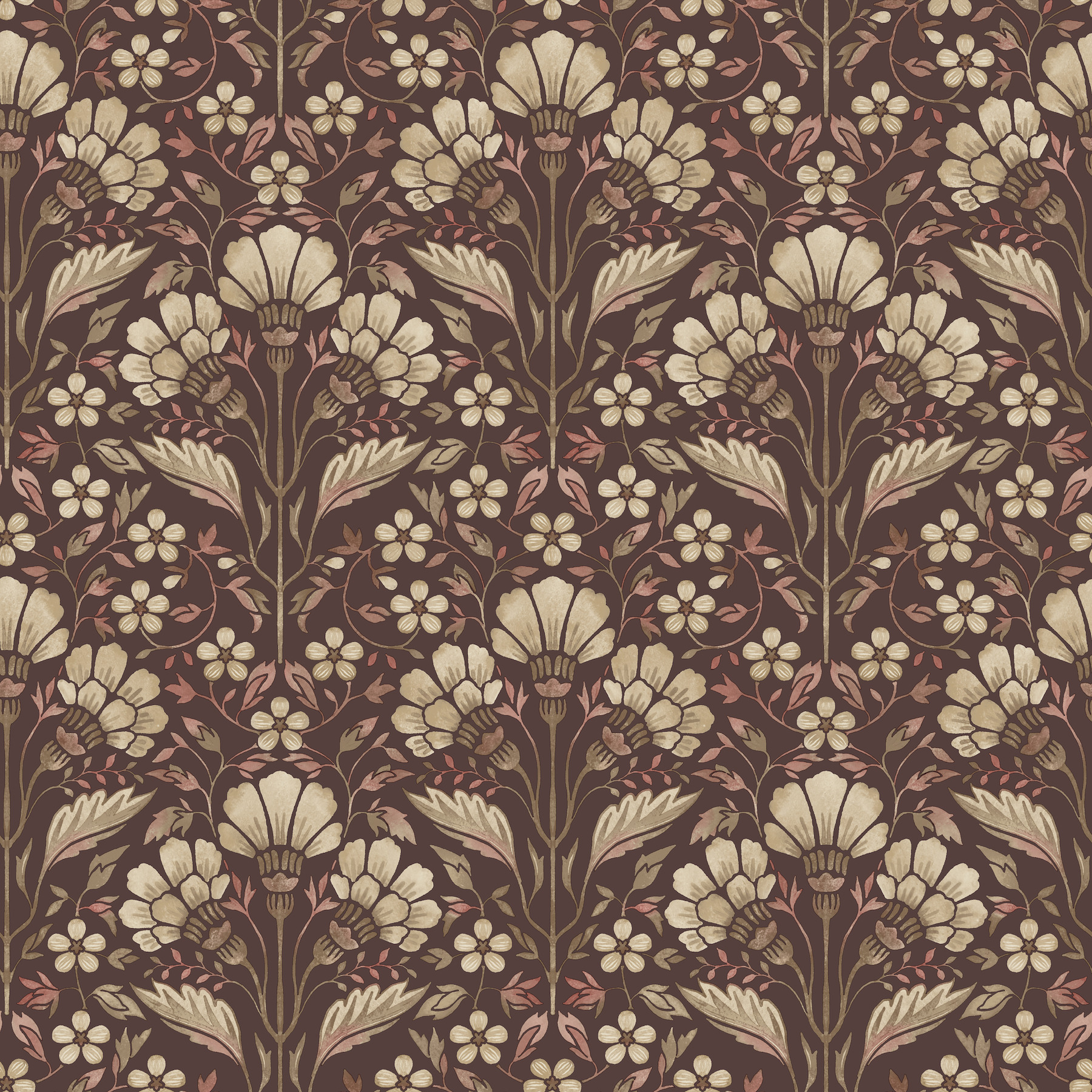 Edith Burgundy Floral Damask Wallpaper