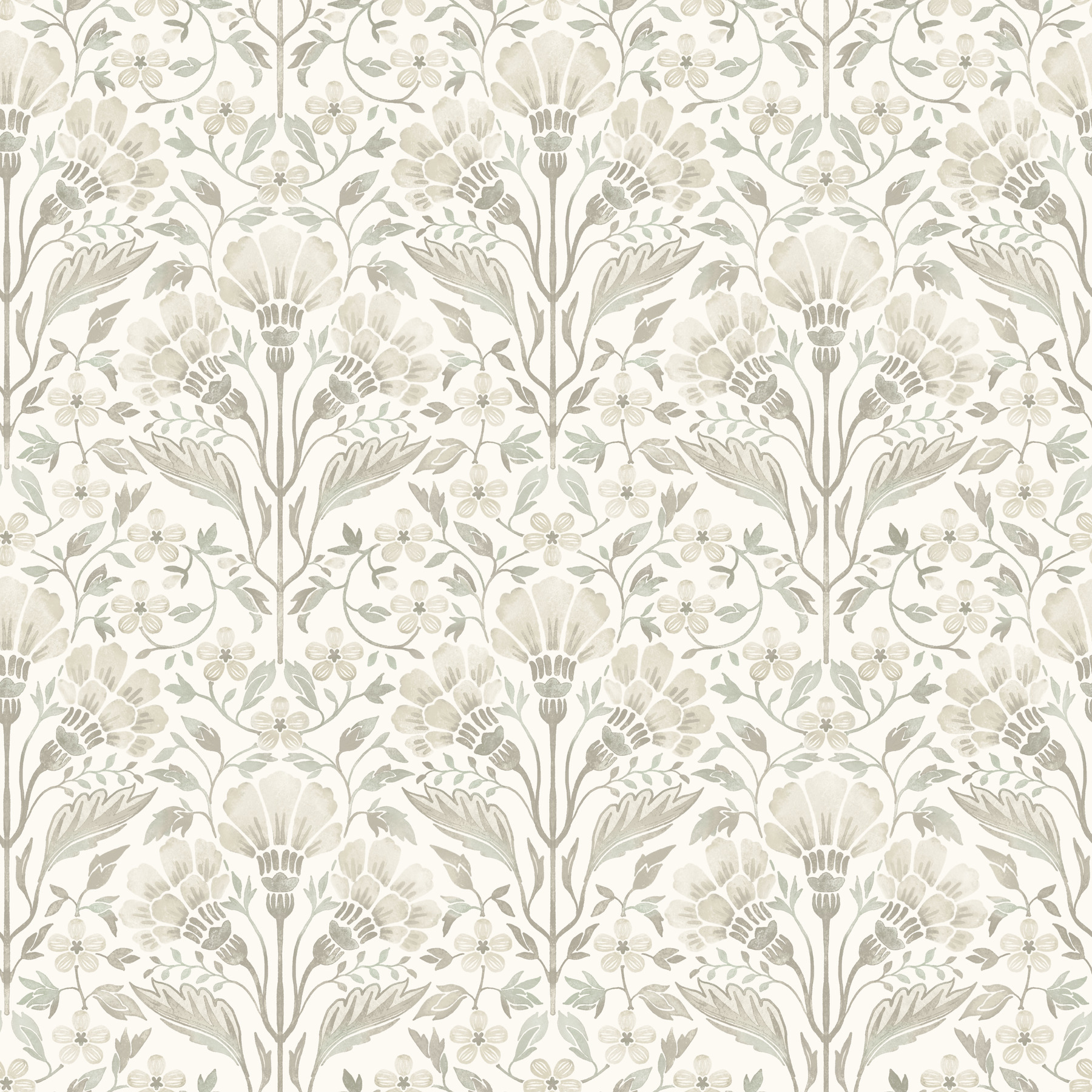 Edith Neutral Floral Damask Wallpaper