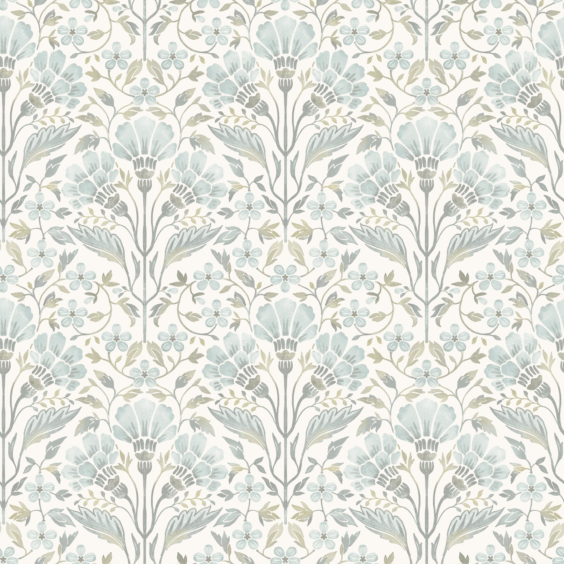 Edith Light Blue Floral Damask Wallpaper