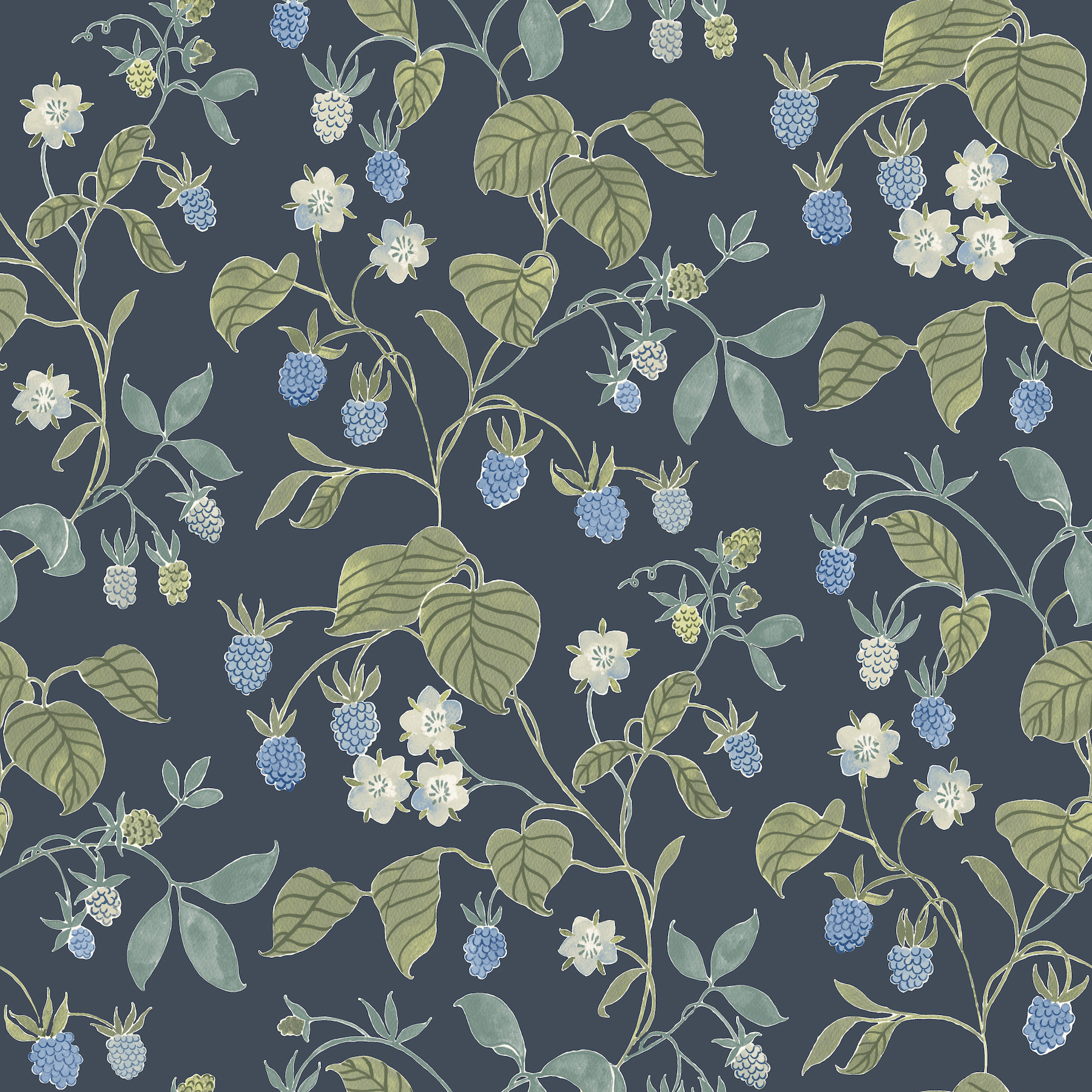 Mercy Navy Berry Vines Wallpaper