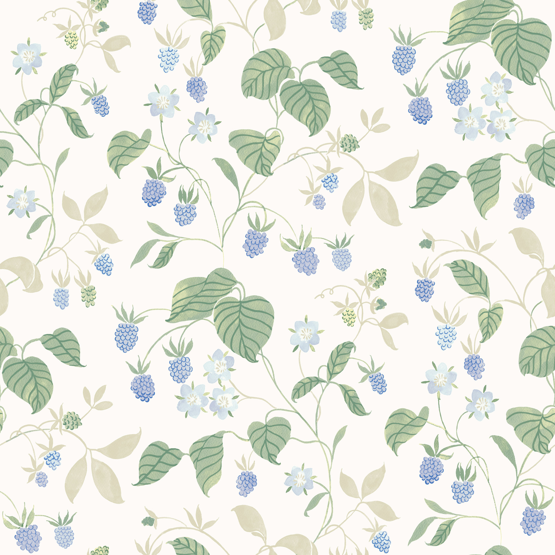 Mercy White Berry Vines Wallpaper