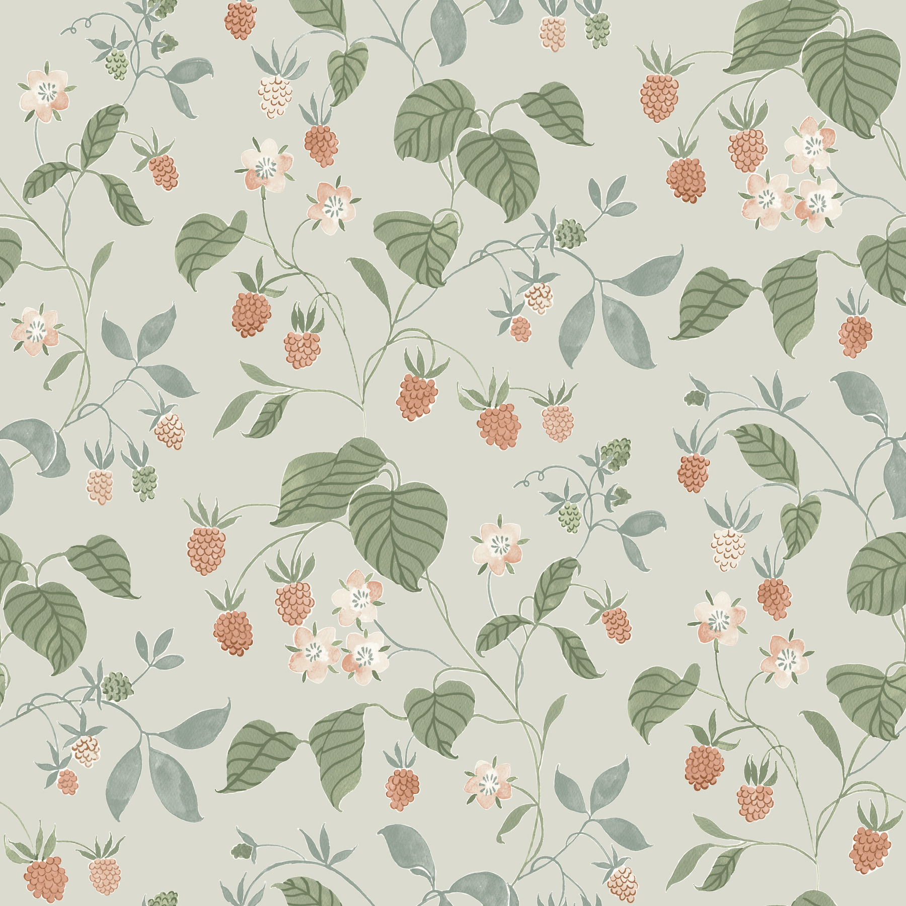 Mercy Aqua Berry Vines Wallpaper