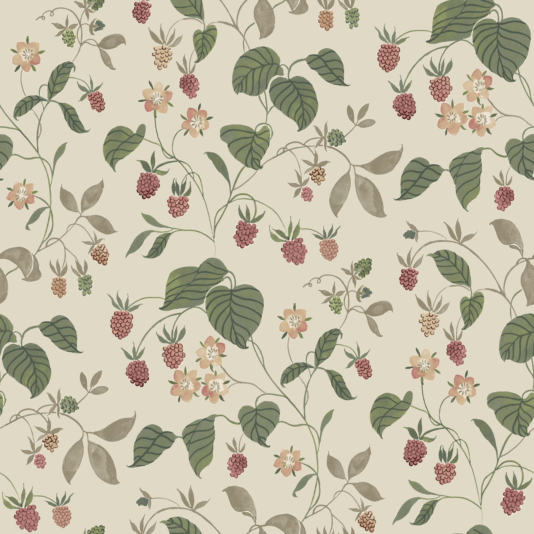 Mercy Taupe Berry Vines Wallpaper