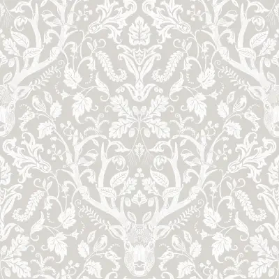 Kiwassa Grey Antler Damask Wallpaper