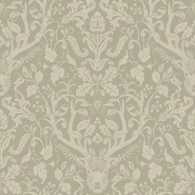 Kiwassa Sage Antler Damask Wallpaper