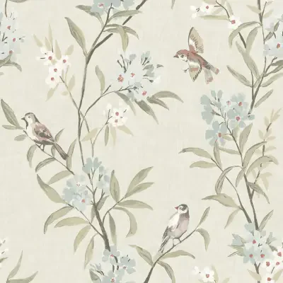 Tea Olive Beige Finch Frolic Wallpaper