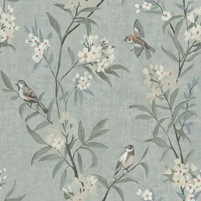 Tea Olive Blue Finch Frolic Wallpaper