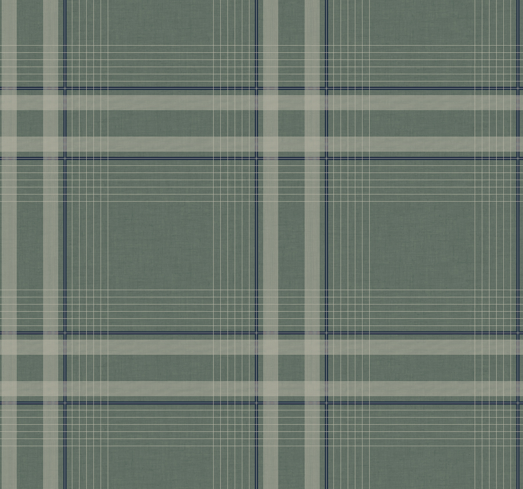 Country Club Plaid Green Faux Linen Wallpaper