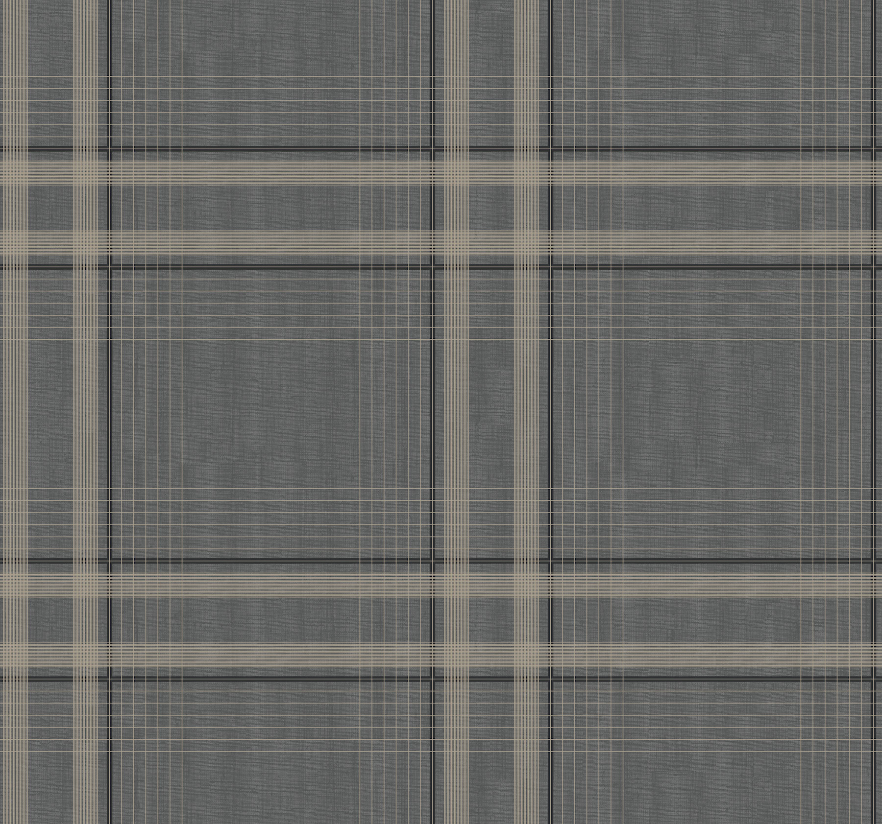 Country Club Plaid Charcoal Faux Linen Wallpaper