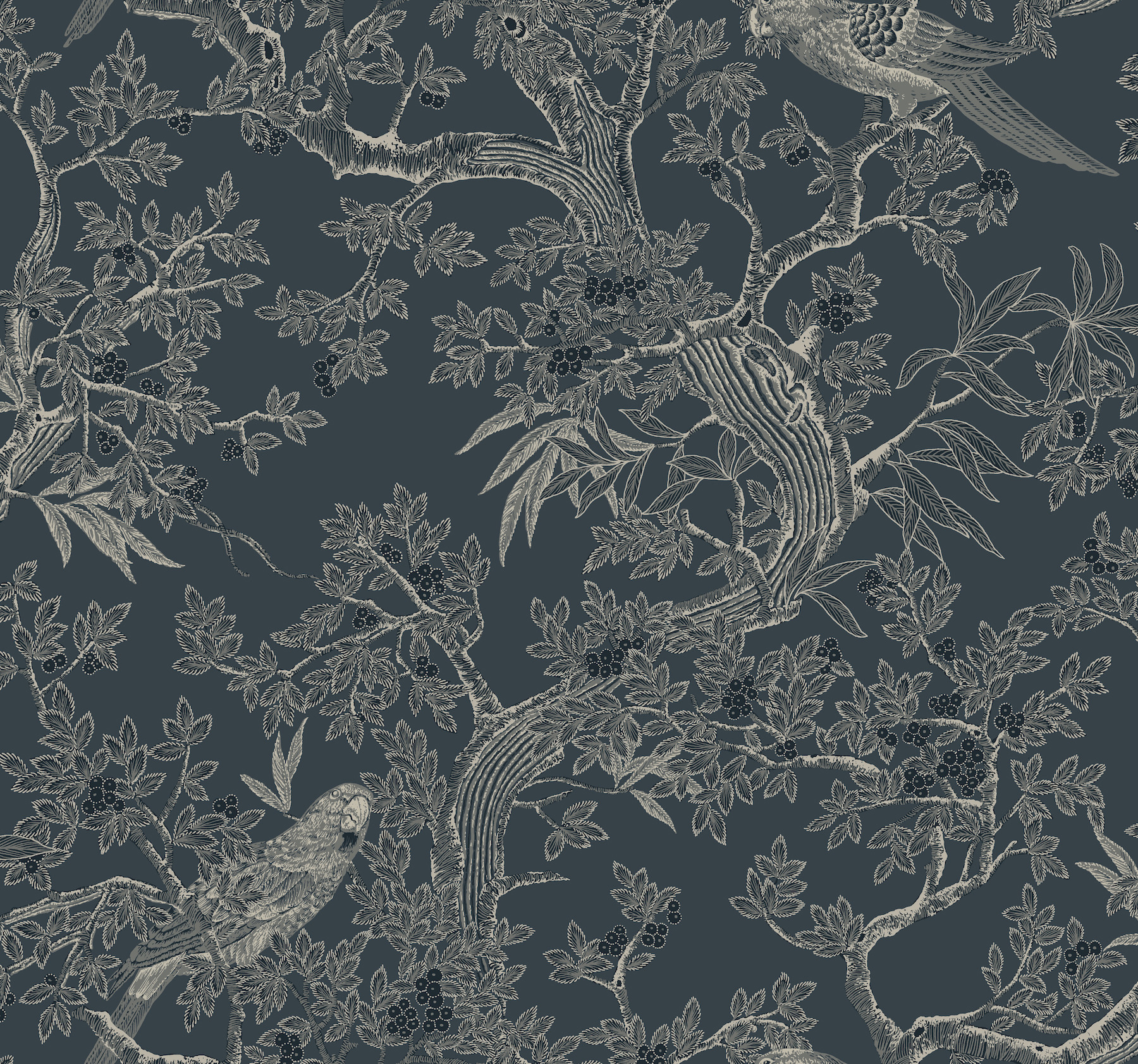 Regal Ridge Dark Blue Trailing Tree Wallpaper