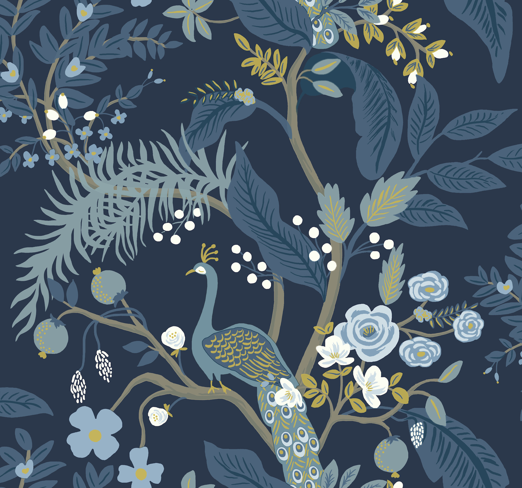 Peacock Navy Wallpaper