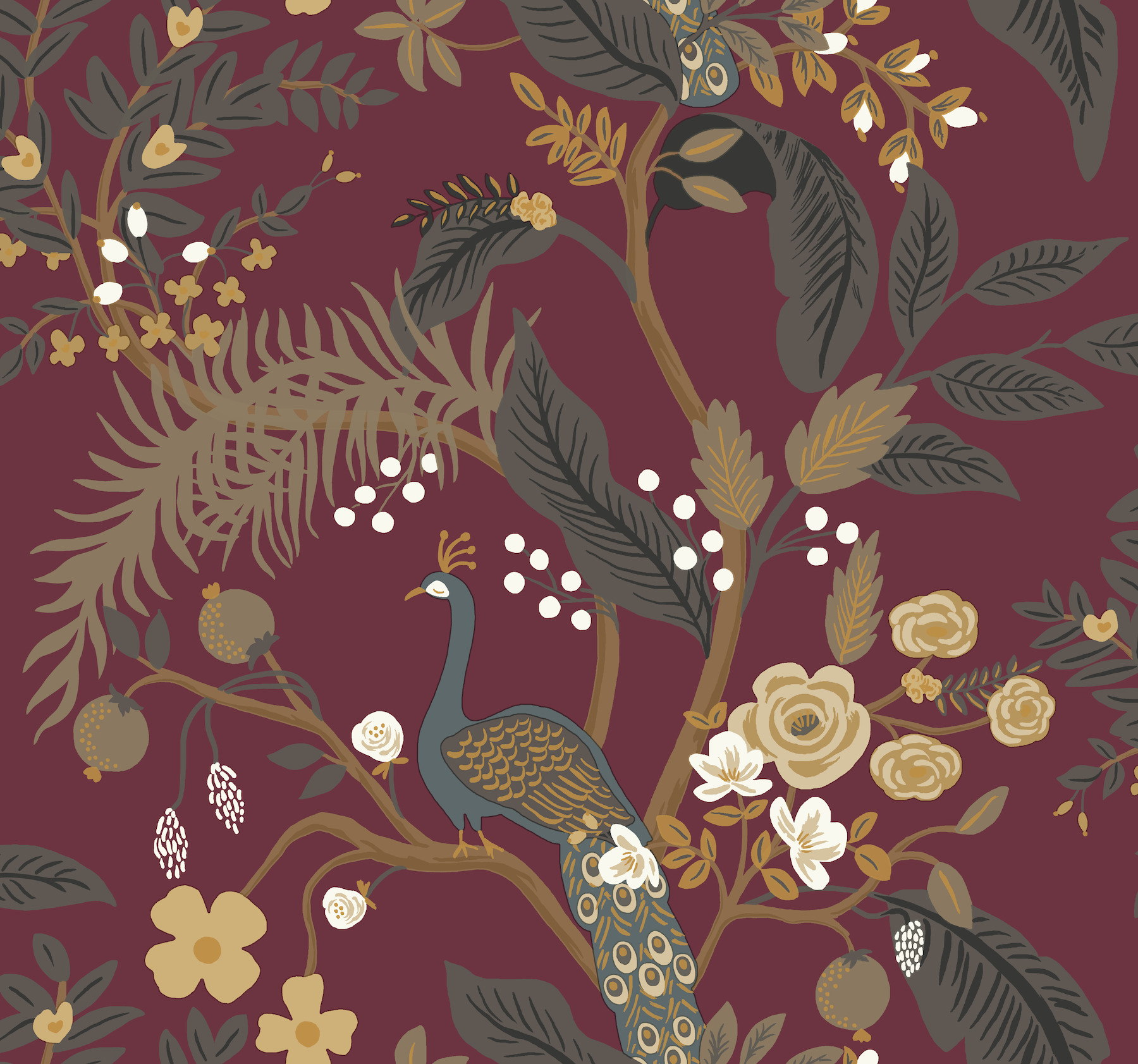 Peacock Burgundy Wallpaper
