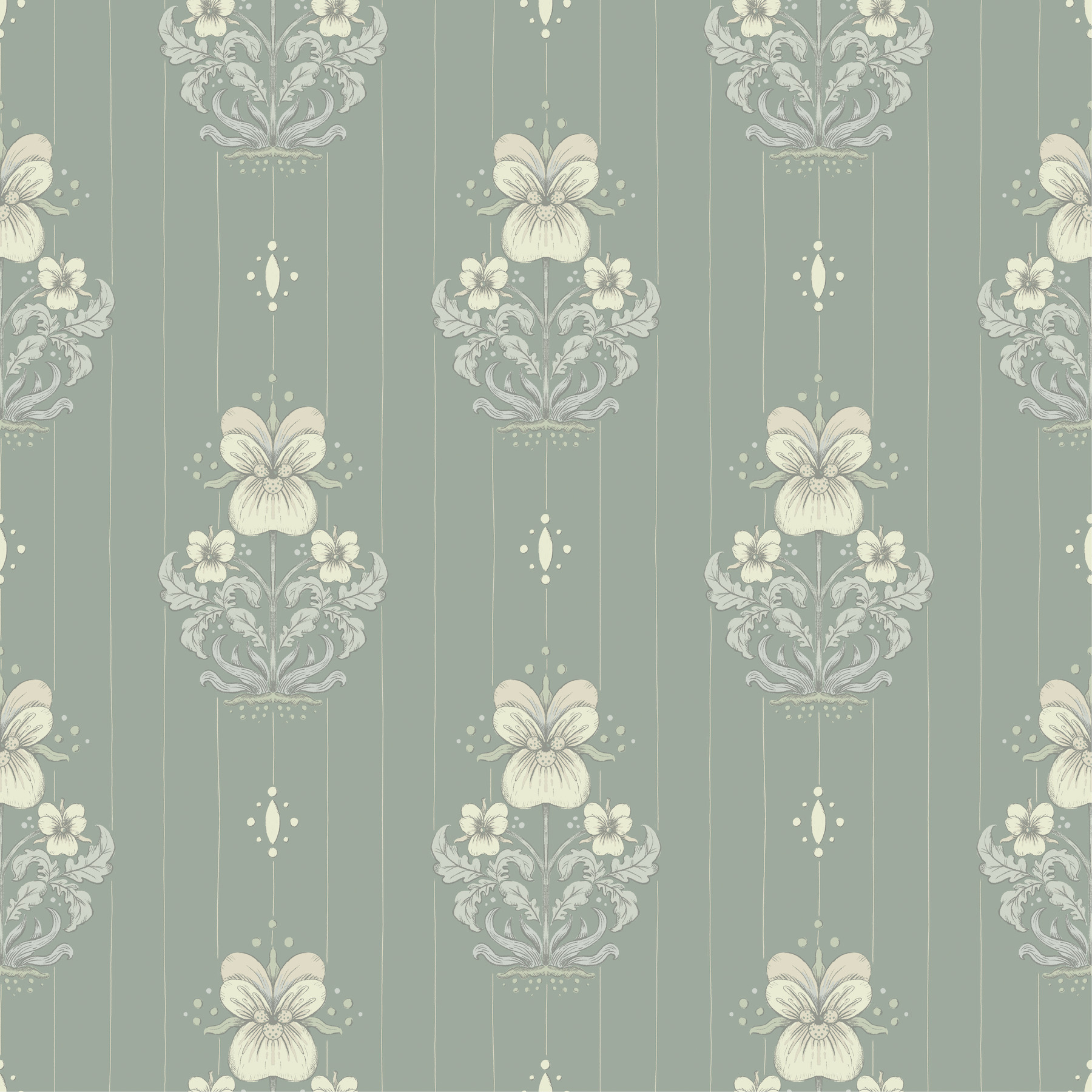 Gullvie Seafoam Pansies Wallpaper