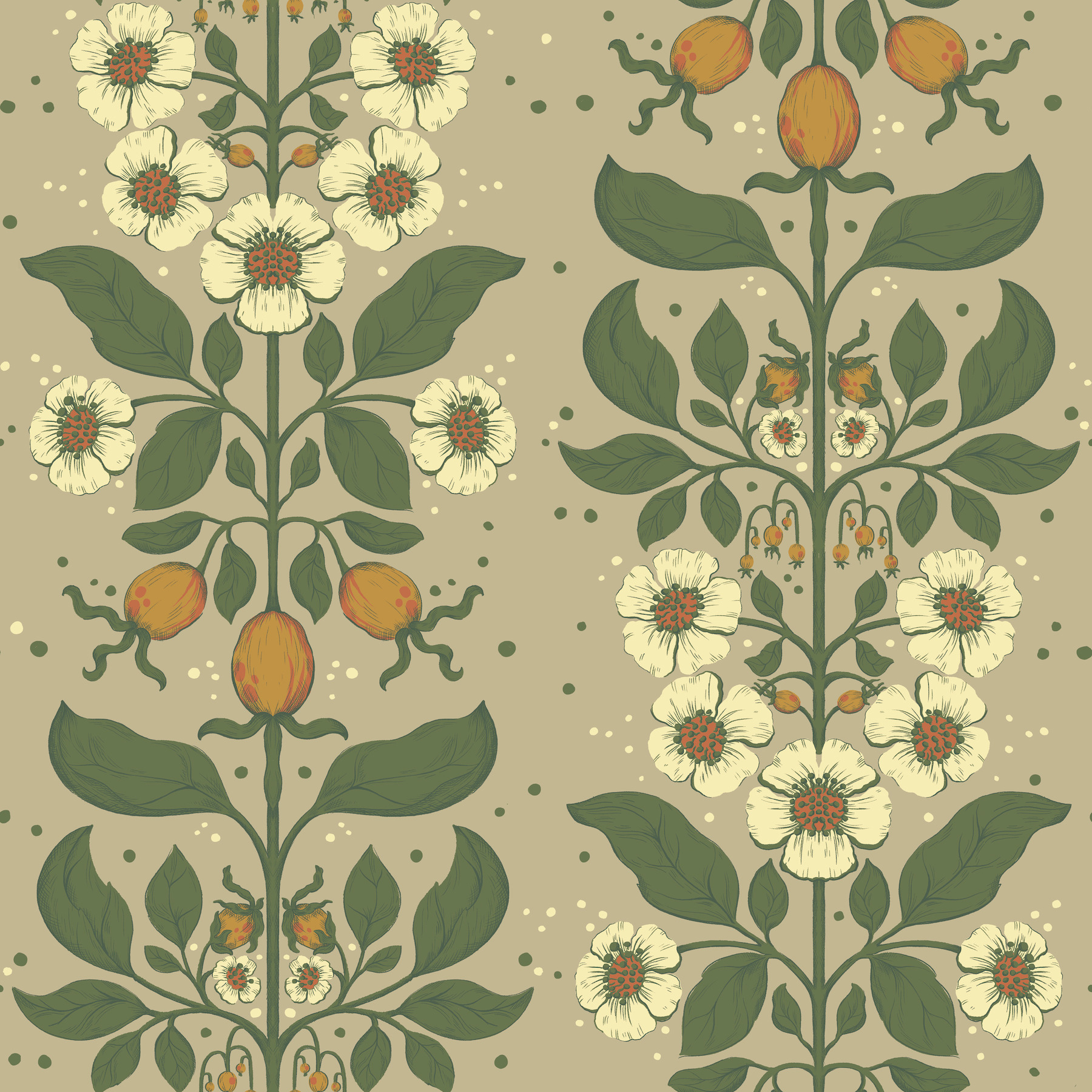 Rosa Light Brown Floral Columns Wallpaper