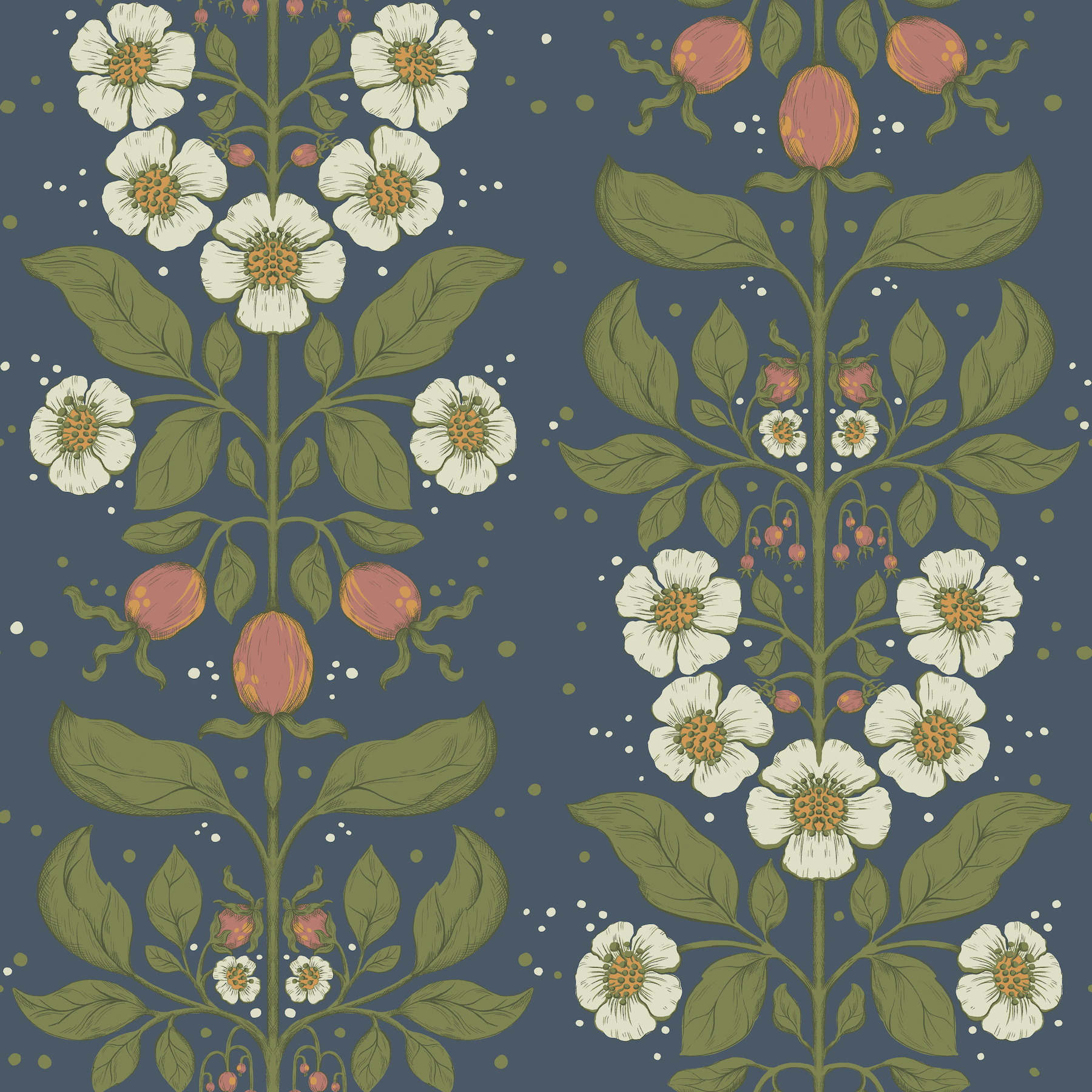 Rosa Navy Floral Columns Wallpaper