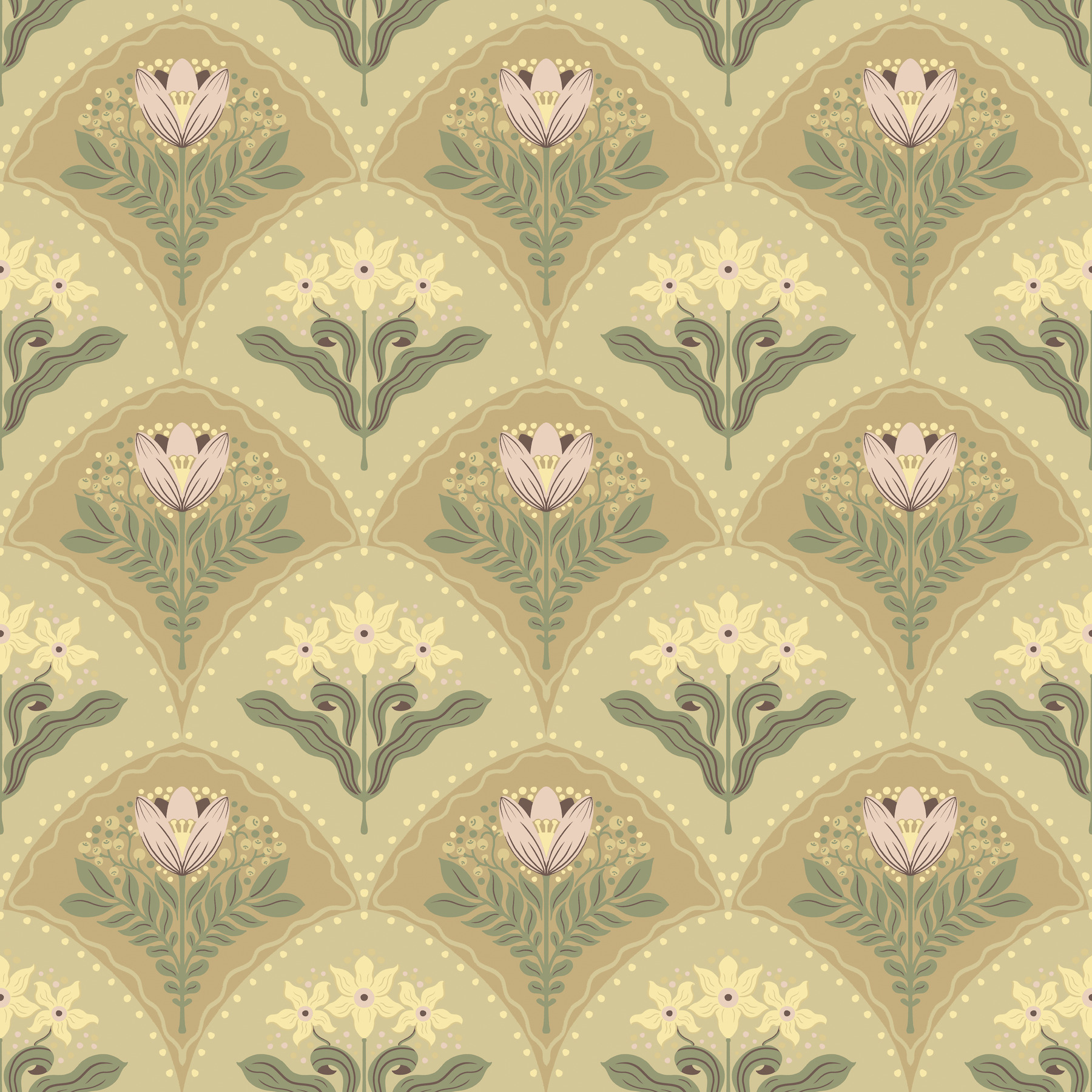 Maj Light Brown Floral Damask Wallpaper