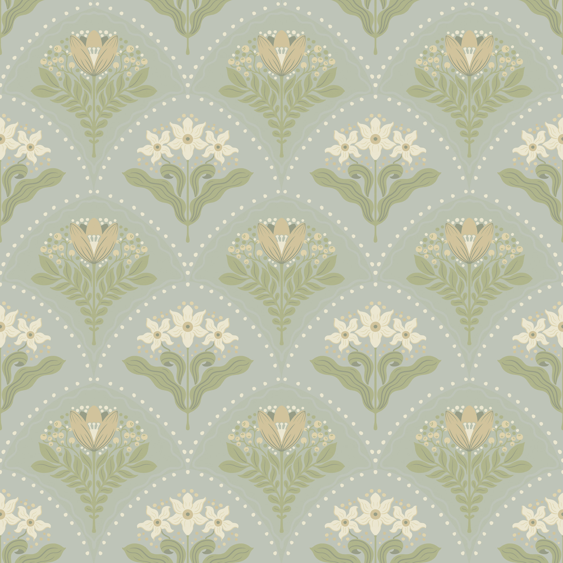 Maj Sky Blue Floral Damask Wallpaper