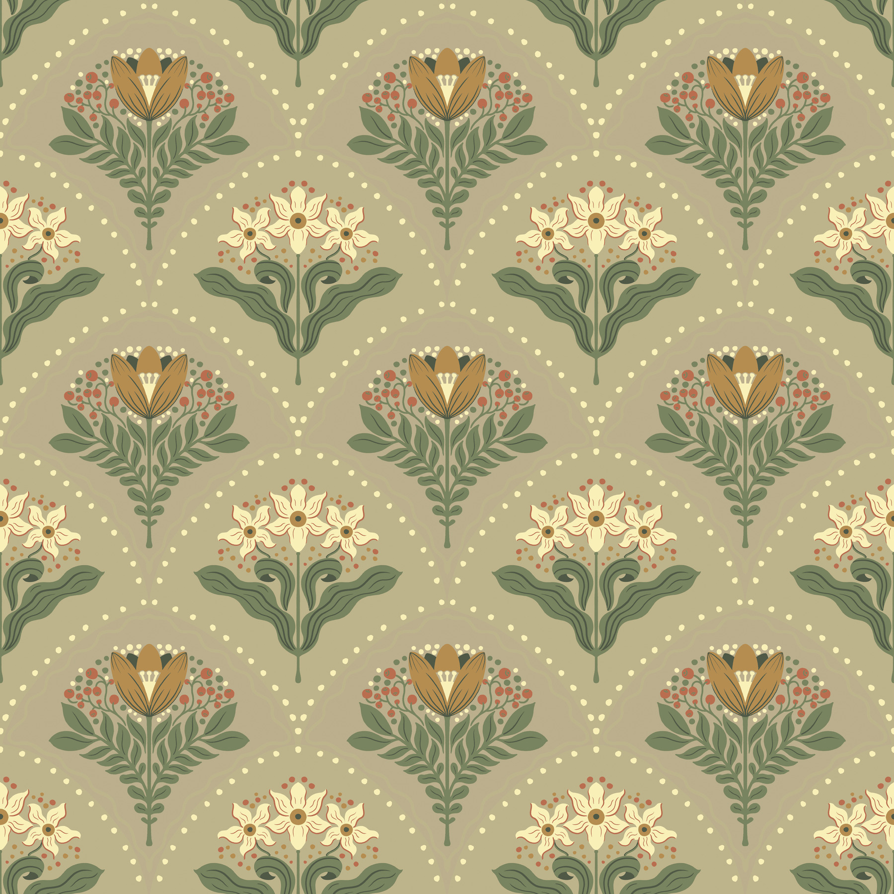 Maj Taupe Floral Damask Wallpaper