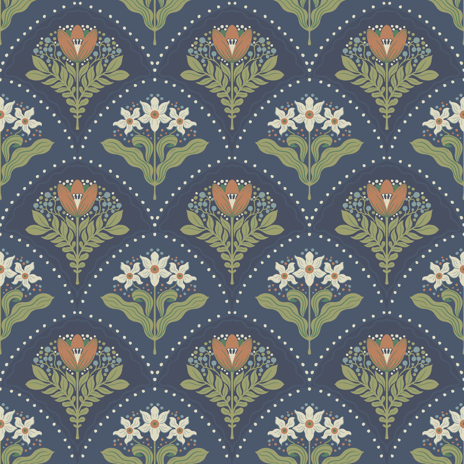 Maj Navy Floral Damask Wallpaper