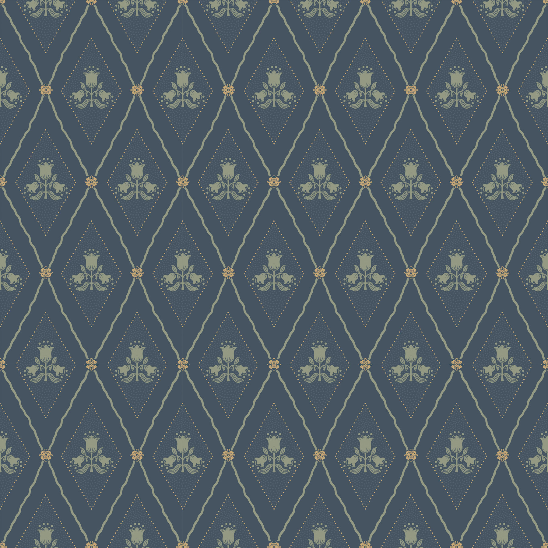 Alma Navy Diamond Floral Wallpaper