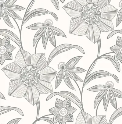 Star Flower Charcoal Floral Trail Wallpaper