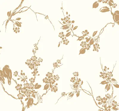 Gold Metallic Imperial Blossoms Branch Wallpaper